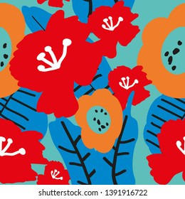 Abstract seamless pattern with flowers and leaves
