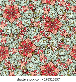 Abstract seamless pattern of flowers and leaves