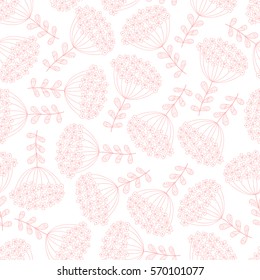 Abstract seamless pattern with flowers and leaves. Cute pink and white vector floral seamless pattern. Wedding flower background.