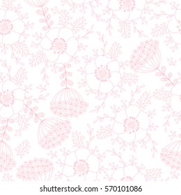 Abstract seamless pattern with flowers and leaves. Cute pink and white vector floral seamless pattern. Wedding flower background.