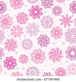 Abstract seamless pattern with flowers and leaves cute pink and white floral seamless