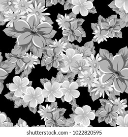 abstract seamless pattern of flowers on black background. for card designs, greeting cards, birthday invitations, Valentine's day, party, holiday. Vector illustration.