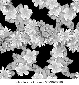 abstract seamless pattern of flowers on black background. for card designs, greeting cards, birthday invitations, Valentine's day, party, holiday. Vector illustration.