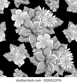 abstract seamless pattern of flowers on black background. for card designs, greeting cards, birthday invitations, Valentine's day, party, holiday. Vector illustration.
