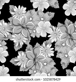 abstract seamless pattern of flowers on black background. for card designs, greeting cards, birthday invitations, Valentine's day, party, holiday. Vector illustration.