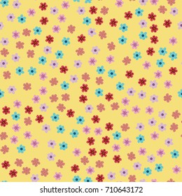abstract seamless pattern of flowers on a yellow background. For prints, cards, invitations, birthday, holidays, party, celebration, wedding, Valentine's day. Vector illustration.
