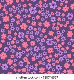 abstract seamless pattern of flowers on a purple background. For prints, cards, invitations, birthday, holidays, party, celebration, wedding, Valentine's day. Vector illustration.