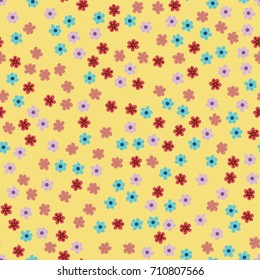abstract seamless pattern of flowers on a yellow background. For prints, cards, invitations, birthday, holidays, party, celebration, wedding, Valentine's day. Vector illustration.