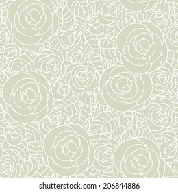 Abstract seamless pattern with flowers roses and leafs. Light floral repeating background. Endless print texture. Fabric design. Wallpaper - vector 