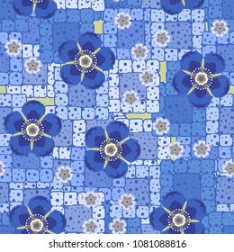 Abstract seamless pattern with flowers and rounded squares. Fashionable texture for clothes, things and other design.