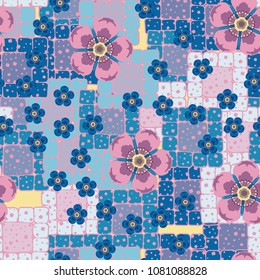Abstract seamless pattern with flowers and rounded squares. Fashionable texture for clothes, things and other design.