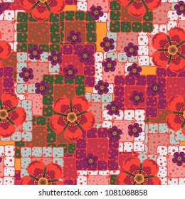 Abstract seamless pattern with flowers and rounded squares. Fashionable texture for clothes, things and other design.