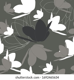 Abstract seamless pattern with flowers. Vector background for various surface. Trendy hand drawn textures.