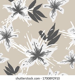 Abstract seamless pattern with flowers. Vector background for various surface. Trendy hand drawn textures.