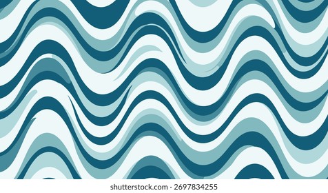 Abstrato padrão sem emenda de linhas onduladas fluindo em vários tons de azul-verde, criando uma textura líquida dinâmica e moderna.