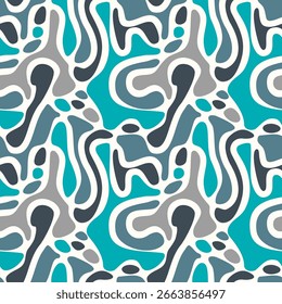 Abstract seamless pattern with fluid organic shapes, creating a dynamic, modern design. Vector illustration.