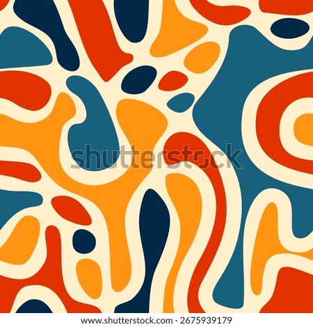 Abstract seamless pattern with fluid organic shapes, creating a dynamic, modern design. Vector illustration.