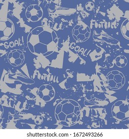 Abstract seamless pattern for football on a blue background. Grunge background for the design of sports flyers, banners. Print for children's t-shirts.