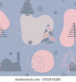 Resumen de un patrón impecable con el bosque en colores pastel. Fondo de fondo para papel pintado, diseño, papel envolvente, afiches.