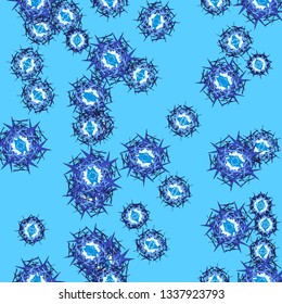 Abstract seamless pattern in the form of geometric shapes with sharp corners, blue hues. Great for decorating fabrics, textiles, gift wrapping design, any printed materials, including advertising.