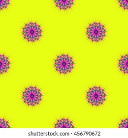 Abstract seamless pattern with fractal mandala on a yellow background