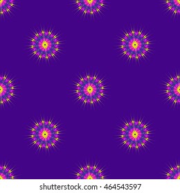 Abstract seamless pattern with fractal mandala on a deep violet background