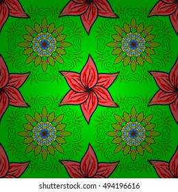Abstract seamless pattern with fractal mandala on a light green background