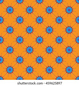 Abstract seamless pattern with fractal star on orange background.