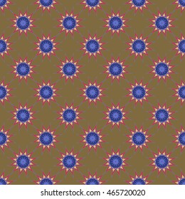 Abstract seamless pattern with fractal star on light brown background.
