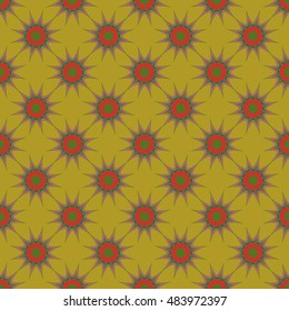 Abstract seamless pattern with fractal star on dark yellow background.