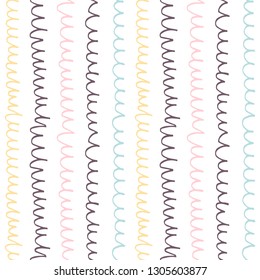 Abstract seamless pattern with freehand  shapes made in vector. Marker marks, strokes and scribbles in pastel colors on white background.