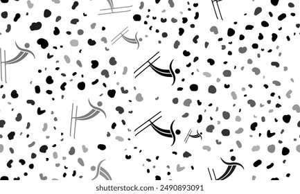 Abstract seamless pattern with freestyle skiing symbols. Creative leopard backdrop. Vector illustration on white background