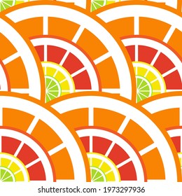 Abstract seamless pattern with fresh citrus fruits. Slices of lemon, lime, orange, grapefruit.