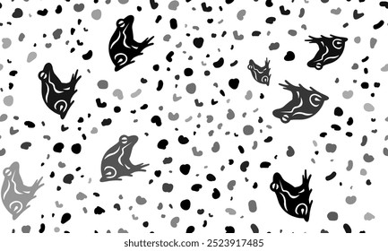 Abstract seamless pattern with frog symbols. Creative leopard backdrop. Vector illustration on white background
