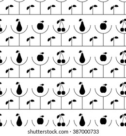 Abstract seamless pattern of fruits: apple, pear, cherry. Vector illustration.
