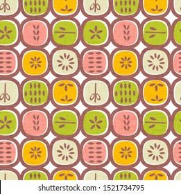 Abstract seamless pattern of fruits. Retro Scandinavian style. For fabrics, wallpaper, interior decor.
