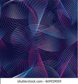 Abstract Seamless Pattern Futuristic Background With Colored Circular Lines And Waves Looking Stereo Volumetric And Luminous. 

