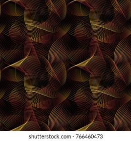Abstract seamless pattern futuristic background with colored circular lines and waves looking stereo volumetric and luminous. 
