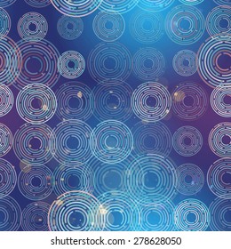 Abstract seamless pattern futuristic glowing circles on blue background. Vector illustration