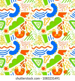 Abstract seamless pattern. Geometric background. Vector illustration. Random doodle shapes