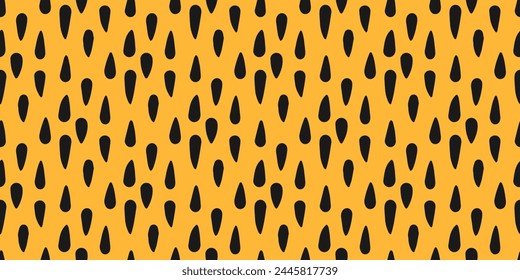 Abstract Seamless Pattern. Geometric background. Black drop element on yellow fon. Colorful hand drawn vector print