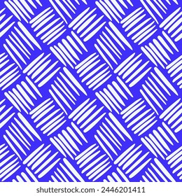 Abstract Seamless Pattern. Geometric background. White line. Blue background. Hand drawn vector print.