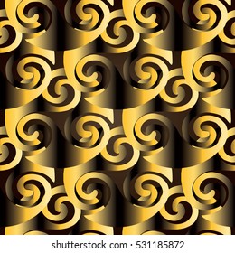 Abstract seamless pattern. Geometric background wallpaper with gold and black decorative stripe waves. Vector modern texture. Vintage shapes.