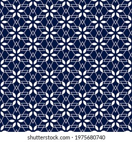 Abstract seamless pattern. Geometric blue background with floral leaf. Abstract texture with flowers leaves for design wallpapers, textiles, prints. Vector illustration