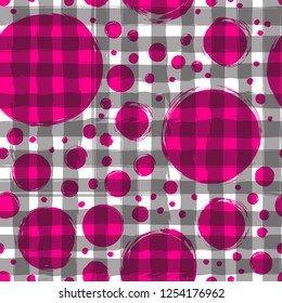 Abstract seamless pattern. Geometric composition. Circles, polka dot, stripes, cell, vector illustration. Digital paper. 