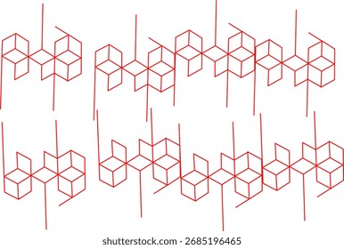 Abstract seamless pattern with geometric cube line art in red. Modern minimal design, perfect for backgrounds, textiles, wallpapers, and digital art.
