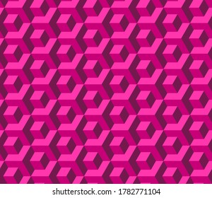 Abstract seamless pattern of geometric cubes. Pink color. 3D vector background. Modern stylish texture