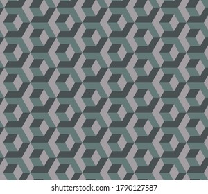 Abstract seamless pattern of geometric cubes. Gray color. 3D vector background. Modern stylish texture