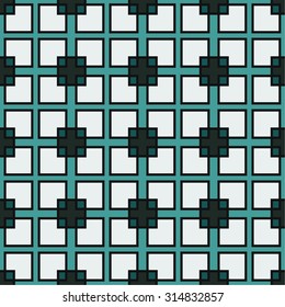 Abstract seamless pattern. Geometric design. Green and white squares. Light background. Symmetry. Vector illustration.