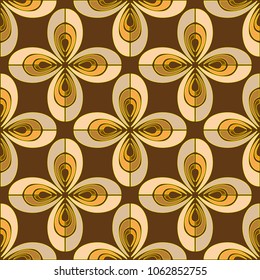 Abstract seamless pattern with geometric elements and floral elements